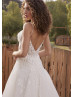 Beaded Spaghetti Straps Ivory Lace Tulle Dreamy Wedding Dress